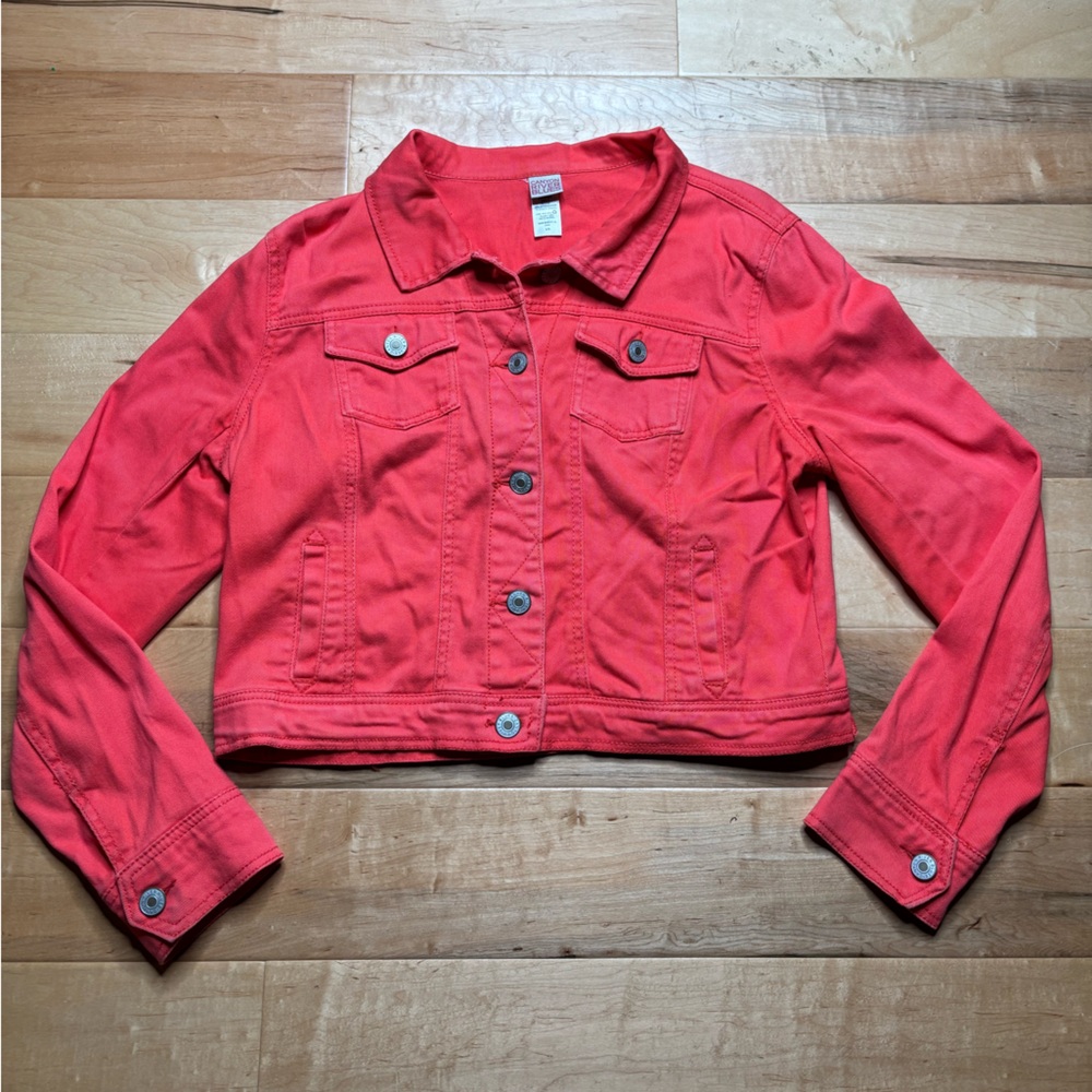 Canyon River Blues Orange Denim Jacket Women L Colorful Coastal Cowgirl